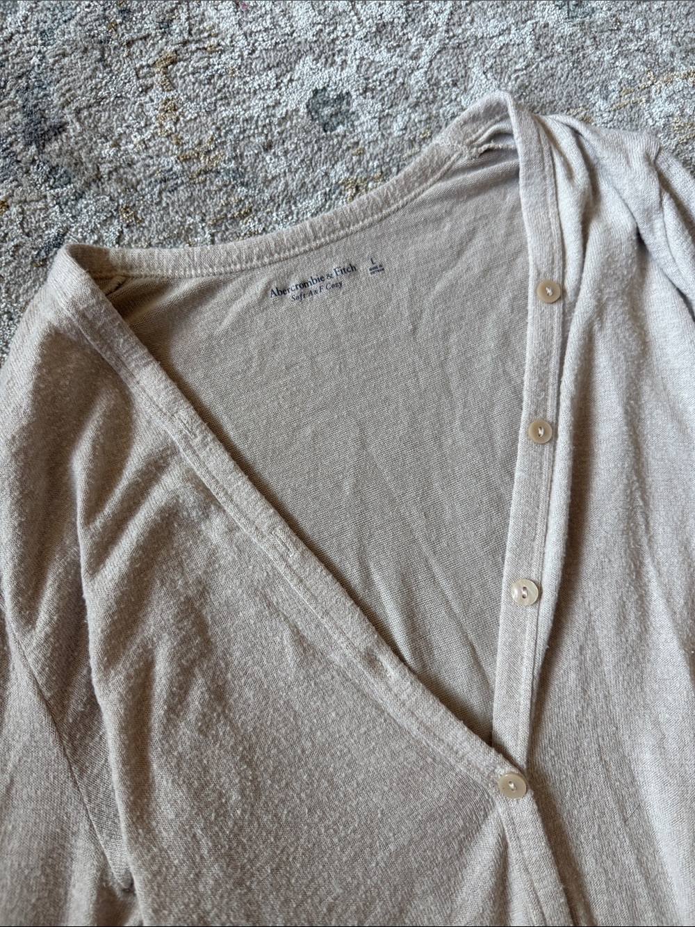 Beige Long-Sleeve Henley Bodysuit - Picture 2 of 5